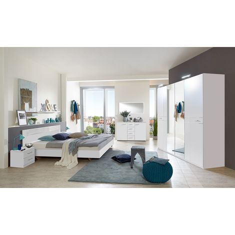 Pegane – Chambre complète adulte 180x200 cm – Armoire et 2 tables de chevet – Panneaux mélaminés blancs – Livraison spécialisée incluse