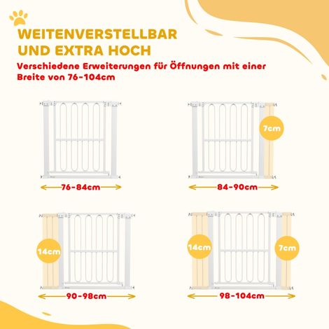 Barrière de porte escalier canine blanc ajustable 76-104cm sans perçage, grille de sécurité anti-évasion pour chiens chats (1/5)
