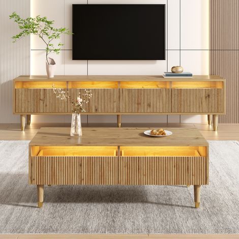Conjunto mueble TV y mesa centro con LED MDF HAVRYA (1/5)