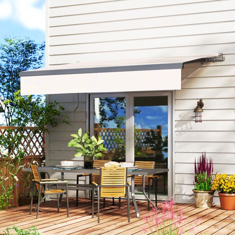 Auvent Manuel Rétractable pour Jardin avec Manivelle Protection UV Structure en Métal et Aluminium 295x200 cm Crème (1/5)