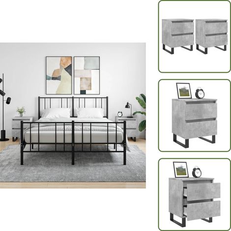 Mesita de noche con cajones - vidaXL Mesitas noche 2 uds madera ingeniería gris hormigón 40x35x50 cm - Mesita de noche para dormitorio