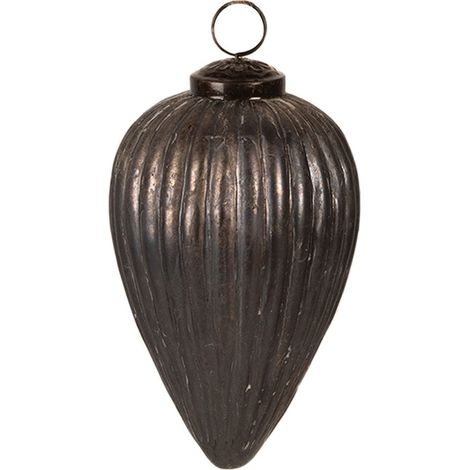 Boule de Noël en Verre Gris Décoration Suspendue pour Sapin de Noël Ø 9 x 14 cm - PANGIVO (1/2)