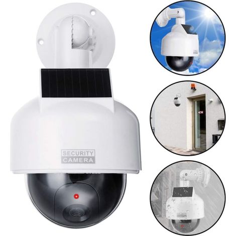 Caméra de Surveillance Solaire Professionnelle Speed Dome Dummy Fake factice - Caméra de Surveillance d'extérieur - avec Objectif et lumière LED Rouge - Surveillance des Marchandises, 720p