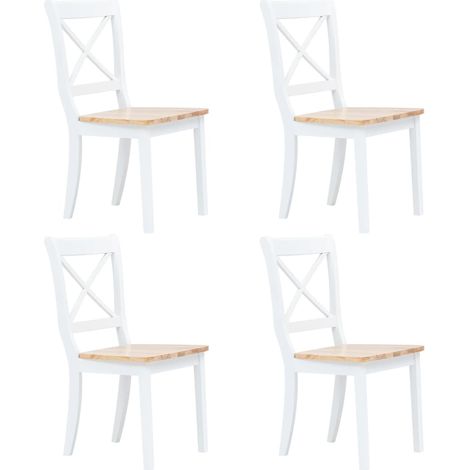 Lot de 4 chaises de salle à manger cuisine blanc et bois clair bois d'hévéa massif CDS021235 (1/5)