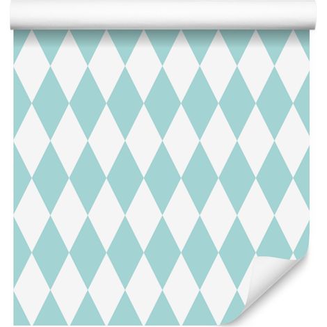 Carta da parati Arlecchino con diamanti, bianca e celadon, per soggiorno e camera da letto, 50x1000 cm. (1/5)