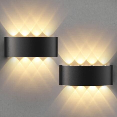 Appliques murales d'intérieur 2 pièces, 8W noires, appliques murales extérieures IP 65, LED 3000K blanc chaud, appliques murales extérieures de Garage (1/5)