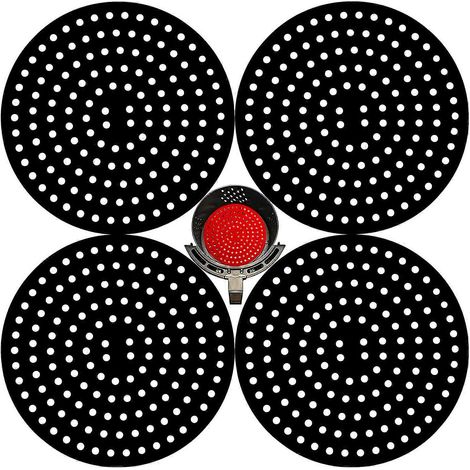 Tapis de cuisson pour friteuse à air chaud, diamètre 20 cm (8 pouces), tapis en silicone réutilisables, lot de 4, accessoires de cuisine pour friteuse à air chaud. (1/5)