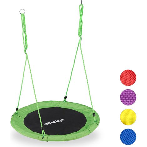 Relaxdays – Balançoire cocon ronde réglable Ø90 cm – Charge max 100 kg – Pour enfants dès 3 ans – Cadre rembourré en métal – Jardin ou intérieur