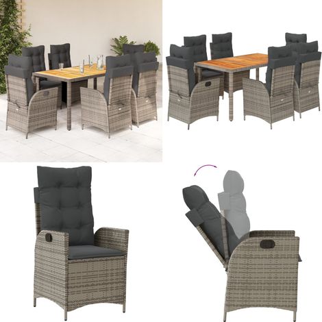 Ensemble à manger de jardin et coussins 7 pcs gris rotin - Chaise de jardin - Table de jardin (1/5)