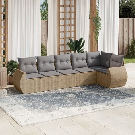Salon de jardin avec coussins 6 pcs beige résine tressée (1/5)