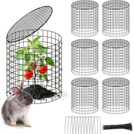 Lot de 6 Protections de Plantes en métal à Monter soi-même Contre Les Cerfs, clôture de Jardin, barrière Animale, Taille 30 x 32,8 cm, Grille en Maille pour Plantes avec piquets et câbles en Nylon (1/5)
