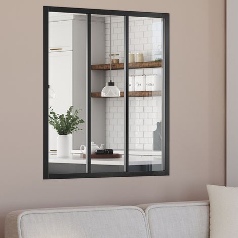 Techo de cristal de taller de 3 hojas An. 93 x Al.108 cm en metal negro y cristal templado