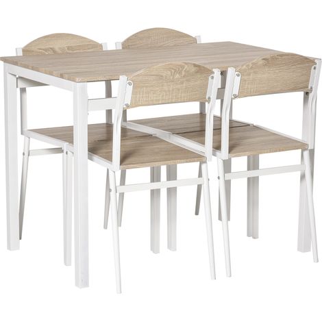 5-teiliges Esszimmer-Set aus MDF und Metall in Hellgrau mit Holzoptik (1/5)