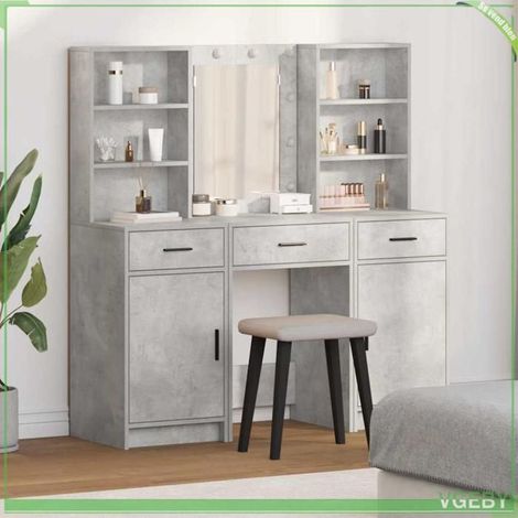 Ensemble de coiffeuse 3 pcs - FAF7291712450280 - Gris béton - Miroir LED tactile - Rangement (tiroir, 6 étagères, 2 portes) (1/5)