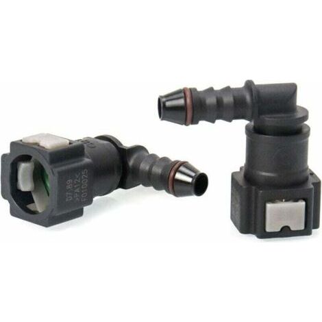 Lot de 2 connecteurs de tuyau de carburant – Raccord durite essence 90° – Plastique 7.89mm – Installation rapide sans outil