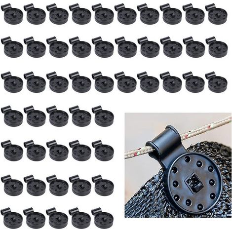 Clips para tela de sombra (50 unidades), Clips sujeción tela sombra, Clips plástico sombra, telas sombra jardín, toldos resistentes viento, Negro (1/5)