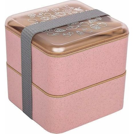 BRAVIX 1.4L Bento Box Lunch Box 2 Niveaux Sans Bpa avec Couverts Réutilisables Japonais Lunch Box Micro-Ondes Congélateur Passe au Lave-Vaisselle Bento Lunch Box pour Enfants et Adultes (Rose) (1/5)