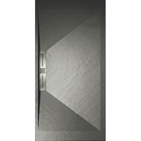 Mineralguss-Duschwanne extra flach EDIS Schieferoptik ANTHRAZIT 90x110 cm Ablaufschutz in Chrom