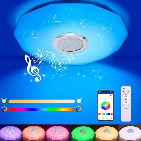 RCBBETT ZA SAS Plafonnier LED Bluetooth ultra-plat rond multicolore réglable avec rétroéclairage – Éclairage moderne design pour salon, chambre, salle de jeux, bureau, couloir, chambre d’enfant