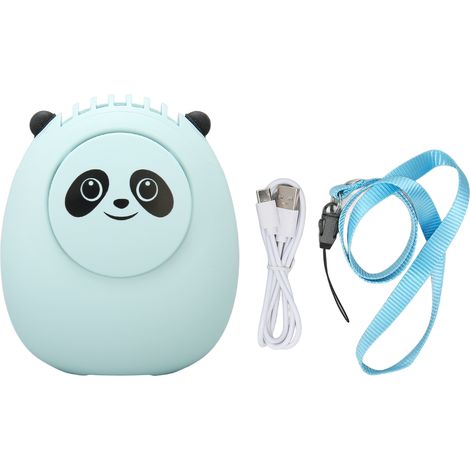 Ventilateur de cou portable rechargeable USB, 3 vitesses, mains libres, avec support réglable, idéal pour activités extérieures, couleur bleu. (1/5)