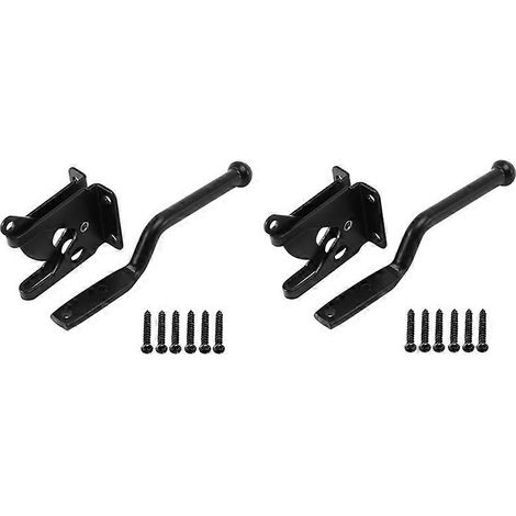 Set aus 2 robusten, hebelbetätigten, selbstverriegelnden Torriegeln aus schwarzem Stahl für Holzzäune und -tore. (1/5)