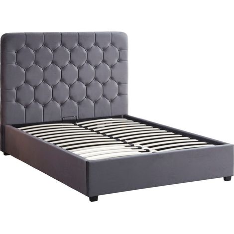 Madison 5 Feet Ottoman Bed Frame - L216 x W167 x H141 cm - Grey Velvet Fabric