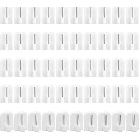 50 Pièces Crochet Autocollant Rideau, Attache Rideau sans Percage Blanc, Support Tringle Adhesif, Crochet Adhésif Rideaux pour Suspendre la Tringle à Rideau (1/5)