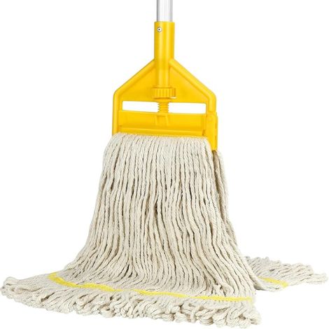 Balai Franges Coton Qualité Industrielle – Long Manche – Jaune – Nettoyage Humide Sols, Garages, Ateliers (1/5)