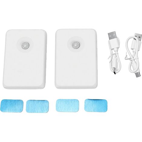 Lot de 2 veilleuses rechargeables à détecteur de mouvement pour escaliers, éclairage double face, type C, applique murale magnétique pour chambre et couloir, lumière blanche chaude, charge de 300 mAh, (1/5)