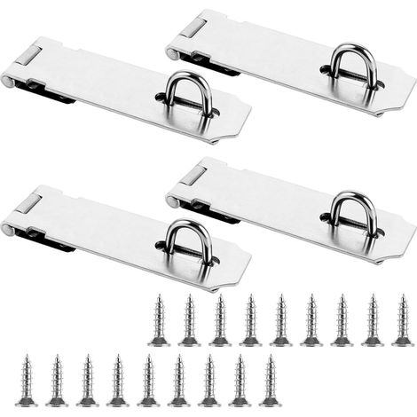 4 Pcs Cadenas Fermoir 5 Pouces, Loquet de Cadenas Agrafe, Porte Fermoir Verrou de Porte en Acier Inoxydable, Loquet pour Cadenas avec 36 Vis pour Jardin, Portes, Armoires(Argent)