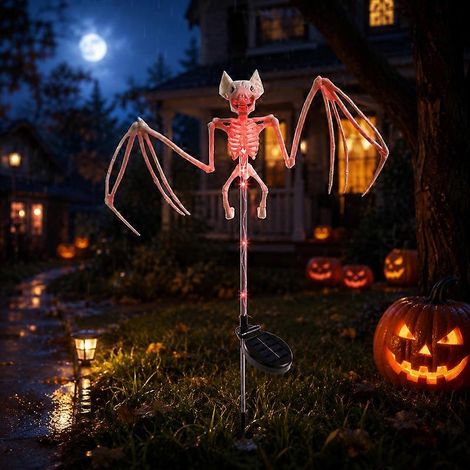 Guirlandes lumineuses solaires squelettes d'Halloween pour l'extérieur, LED violettes à piquer au sol, étanches, pour pelouse, cour, jardin et terrasse. (1/5)