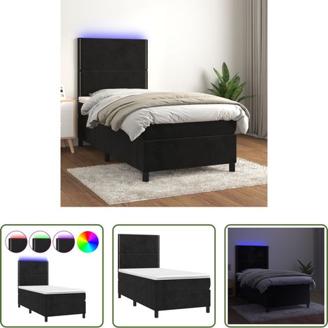 vidaXL LED-Leiste - Boxspringbett mit Matratze & LED Schwarz 90x190 cm Samt (1/5)