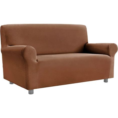 Copridivano Elasticizzato Universale Con Braccioli 100% Made In Italy Salva Divano Poltrona Marrone - 3 Posti