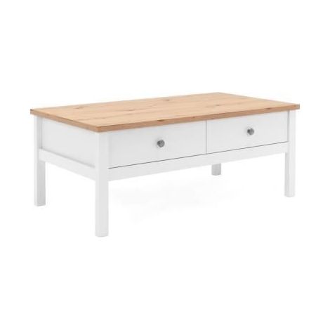 CALICOSY - Table Basse 2 tiroirs L100 cm - Décor Blanc - BERGEN