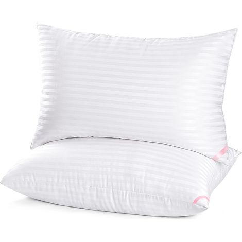 Oreiller - 20 x 30 cm - Rembourrage En Microfibres Polyester Sphériques - Tissu Seersucker Reliefé - Adaptatif Hauteur Réglable - Pour Dormir Sur Le Dos Côté Ou Ventre - Lot De 2 (1/5)