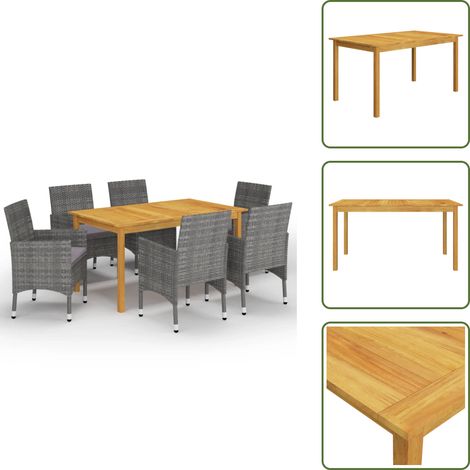 Sedie da esterno - vidaXL Set Mobili da Pranzo per Giardino 7 pz Grigio - Tavolo in legno