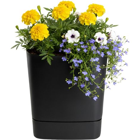 CUBI Recycling-Blumentopf mit Untersetzer, schwarz, 30 x 30 cm