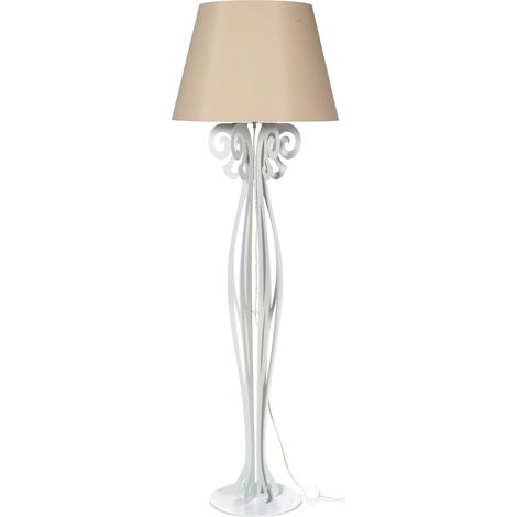 Lampadaire Circeo 60x180 cm en fer blanc, abat-jour sable, design vintage, interrupteur au pied, Made in Italy