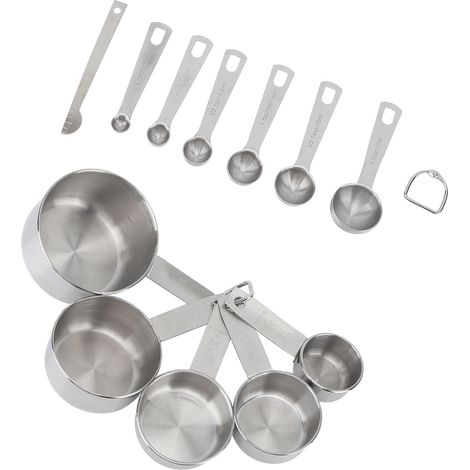 12 Cuillères et Tasses à Mesurer en Inox, Set de 12 Pièces pour Cuisine, Ustensiles de Cuisson et Pâtisserie (1/5)