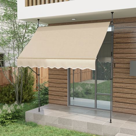 Toldo retráctil manual independiente de 2,5 m de largo x 1,2 m de ancho x 2,1-3 m de alto, con inclinación ajustable, fabricado en metal, aluminio y poliéster color arena.
