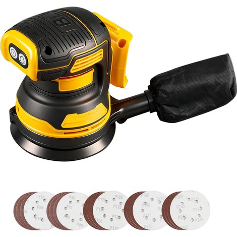 Akku-Exzenterschleifer, kompatibel mit Dewalt 18V/20V-Akkus, 125 mm, 11.000 U/min, bürstenloser Akku-Exzenterschleifer, inklusive 20 Schleifblättern
