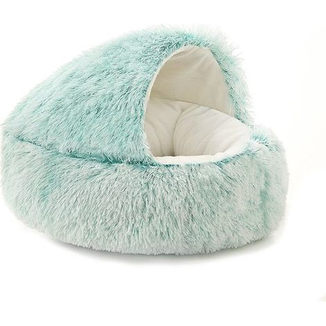 Panier pour animaux - Panier pour chat - Panier d'hiver pour animaux - Petit panier pour chien/chat - Intérieur - Semi-fermé - Confortable - Peluche - Bleu - 40 x 40 cm (1/5)