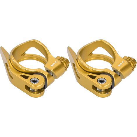 Lot de 2 colliers de serrage rapide pour tige de selle de VTT en alliage d'aluminium C73, 31,8 mm, couleur or (1/5)