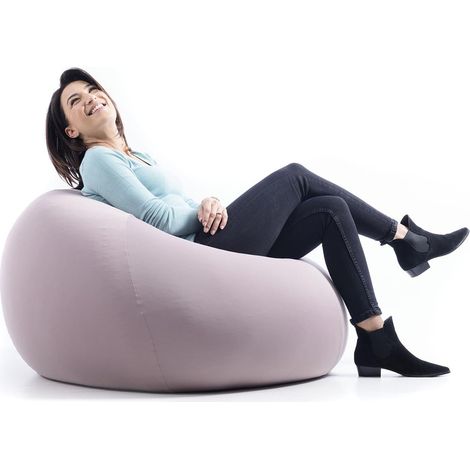 Pouf Poire XL Intérieur, Déhoussable, Salon, Chambre, Tissu Stretch élastique, Taupe BiG52 (1/5)