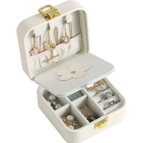 Small travel jewelry box with mirror - White
