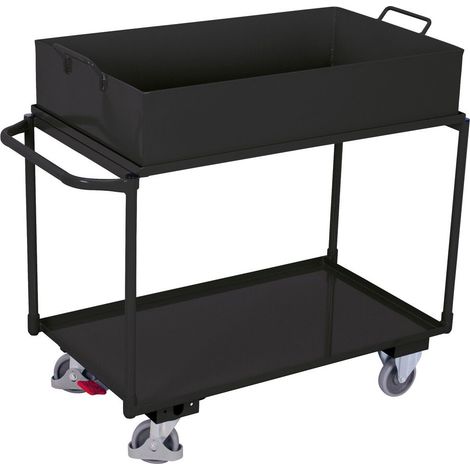 VARIOfit Tischwagen mit abnehmbarer Wanne, Schiebegriff und 2 Ladeflächen 995x595mm RAL 7016 Anthrazitgrau (1/3)
