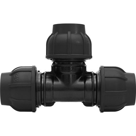Tee di compressione PP 90 gradi 25x25x25 PN16, per tubi PE, nero (1/5)