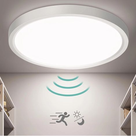 Plafonnier LED avec Détecteur Crépusculaire Radar, MEEJEE Plafonnier 18 W 1800 LM Round Sensor Light, Round Ceiling Light with Motion Sensor Indoor for Hallway Stairs (1/5)