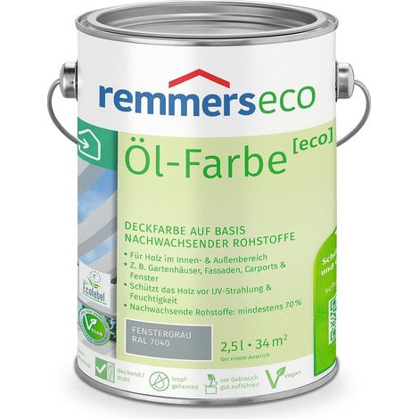 Remmers Öl-Farbe [eco] fenstergrau (RAL 7040), 2,5 Liter, Öko Farbe für Holz innen und außen, mit 3fach Schutz, nachhaltig, umweltfreundlich