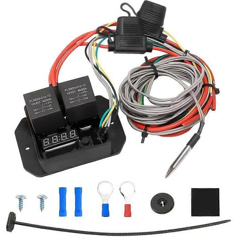 1 jeu d'interrupteurs de commande universels pour ventilateur de radiateur 12 V, kit de relais thermostatique réglable pour ventilateur électrique B-JBMEDIA (1/4)